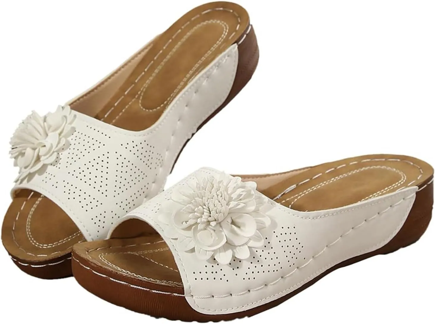 Womens Comfortable Orthopedic Wedge Sandals Open Toe Mid Heel Platform Low Slides Ladies Dressy Slipper Slip-on Slipper Flower Hollow Platform Slides Beach Shoes