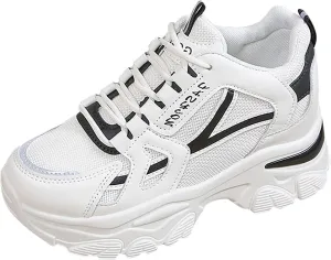 Women’s Fashion Platform Sneakers Breathable White Leather Mesh Teenage Girls Comfort Casual Sport Walking Shoes Arch support