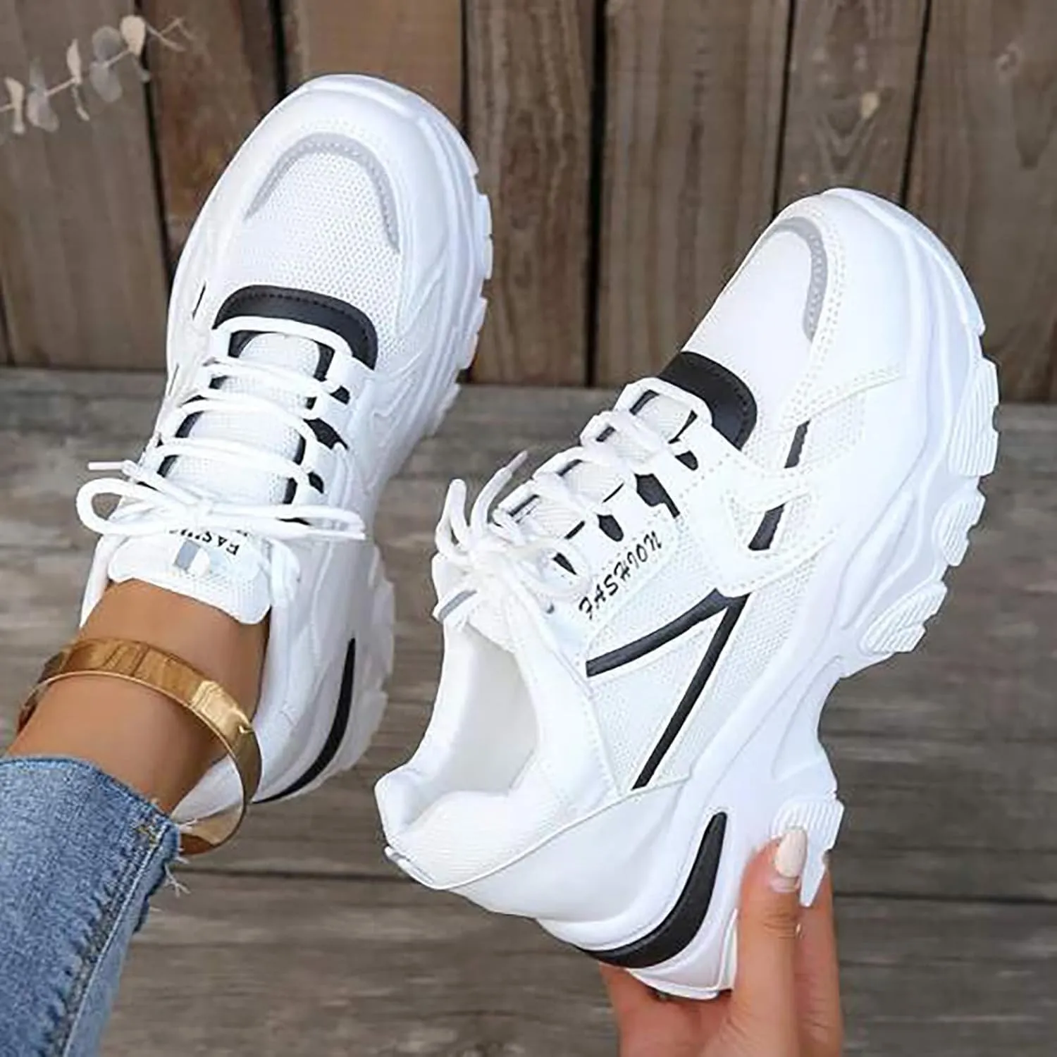 Women’s Fashion Platform Sneakers Breathable White Leather Mesh Teenage Girls Comfort Casual Sport Walking Shoes Arch support