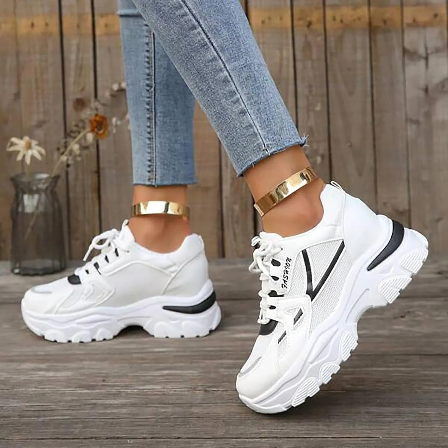 Women’s Fashion Platform Sneakers Breathable White Leather Mesh Teenage Girls Comfort Casual Sport Walking Shoes Arch support