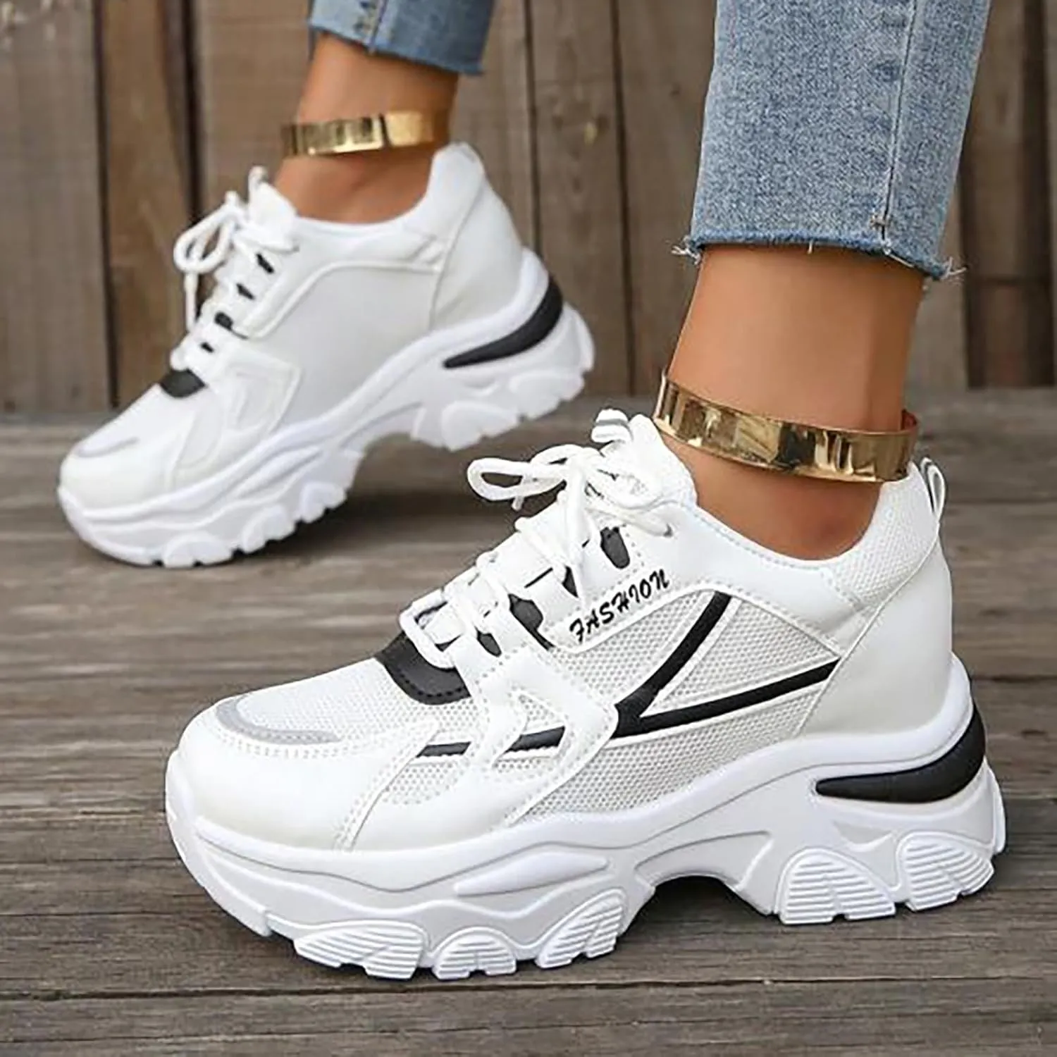 Women’s Fashion Platform Sneakers Breathable White Leather Mesh Teenage Girls Comfort Casual Sport Walking Shoes Arch support