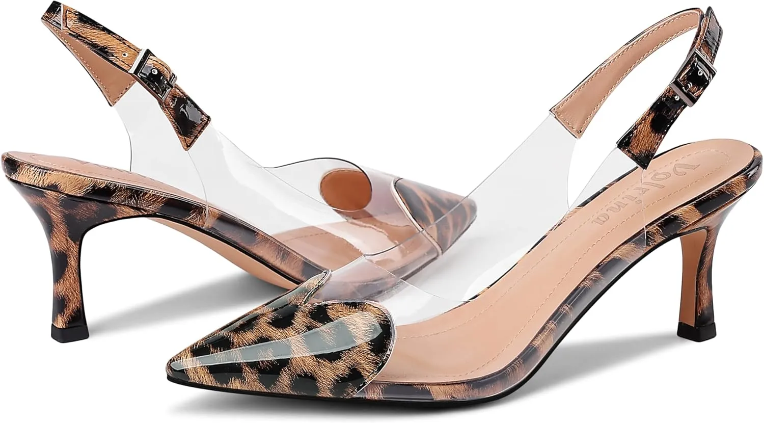 Women's Heart Clear Heeled sandals Pointed Toe Transparent Slingback Heels Buckle Strap Patent Leather Pumps Party Prom Dress Shoes