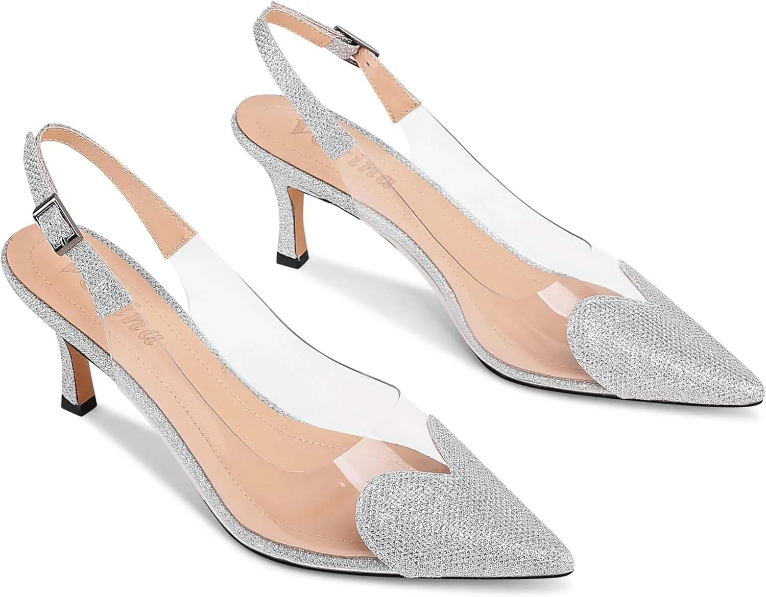 Women's Heart Clear Heeled sandals Pointed Toe Transparent Slingback Heels Buckle Strap Patent Leather Pumps Party Prom Dress Shoes