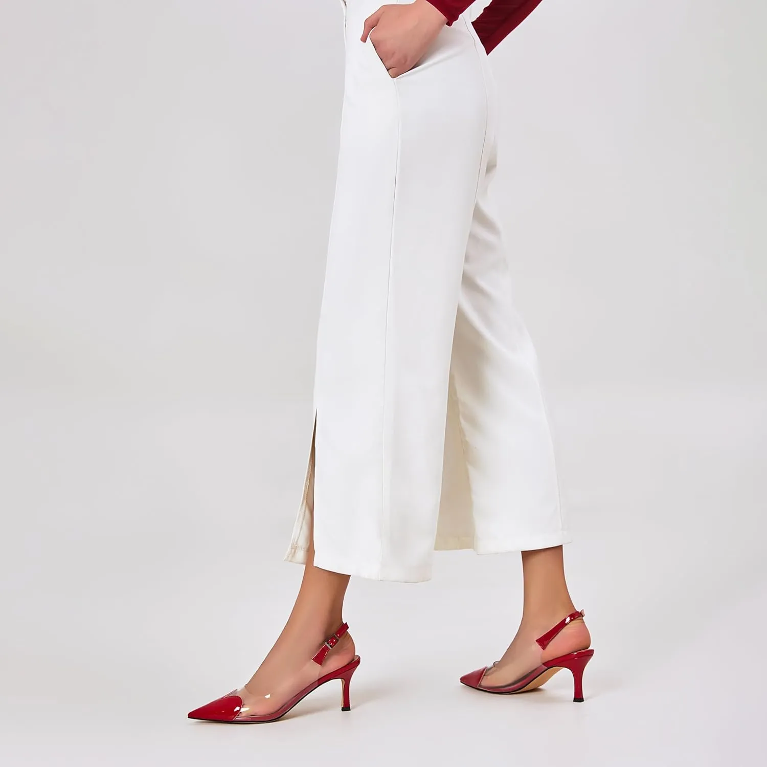 Women's Heart Clear Heeled sandals Pointed Toe Transparent Slingback Heels Buckle Strap Patent Leather Pumps Party Prom Dress Shoes