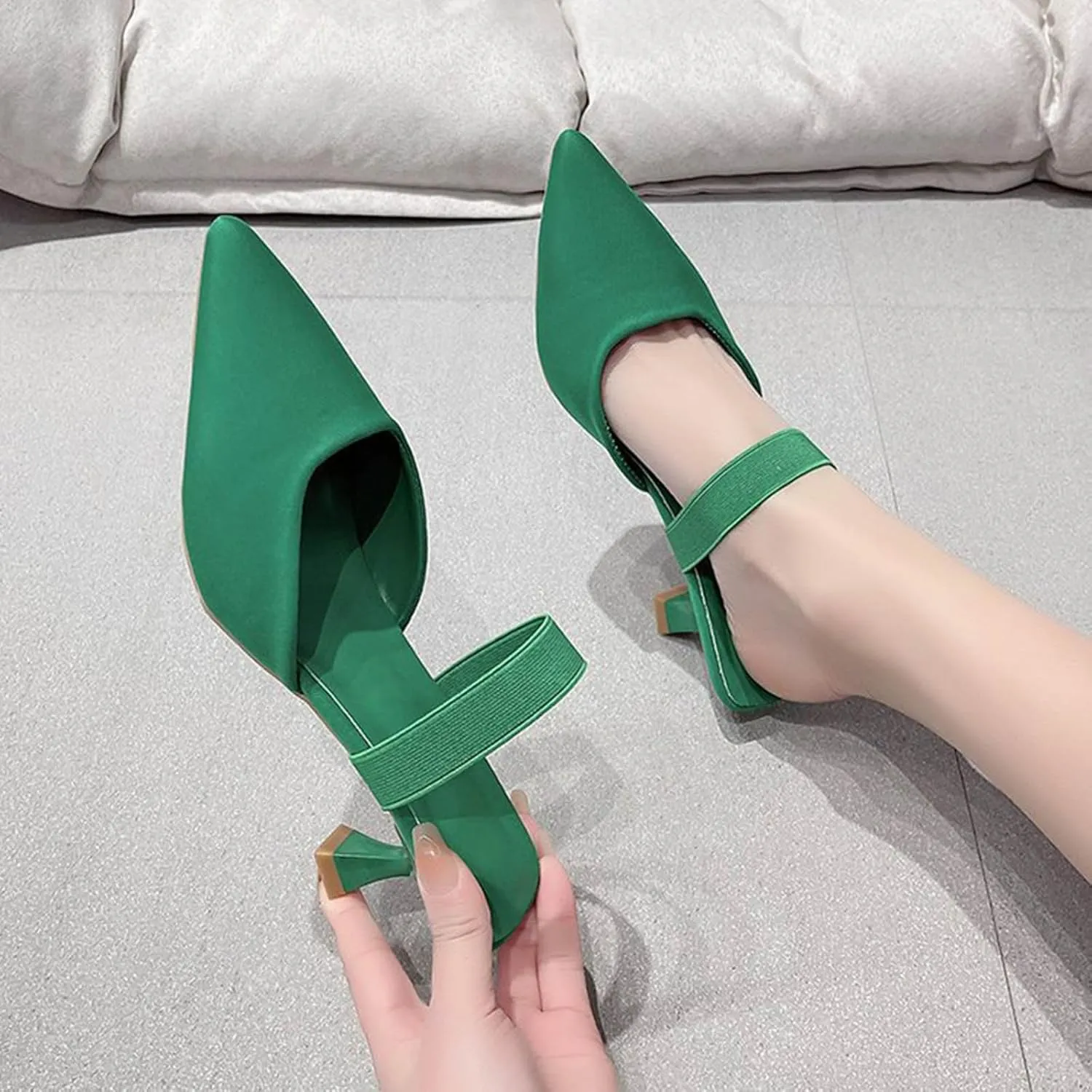Women's High Heel Sandals, Closed Pumps Pointed Toe Strappy Slip-on Stiletto Slippers Party Prom Casual Dress Mules