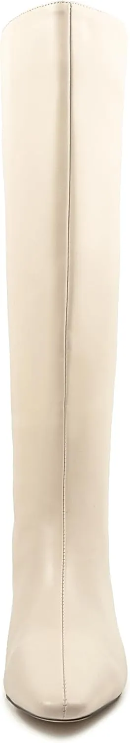Women's Knee High Square Toe Kitten Heels Tall Leather Rubber Sole Pull On Boots