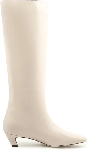 Women's Knee High Square Toe Kitten Heels Tall Leather Rubber Sole Pull On Boots