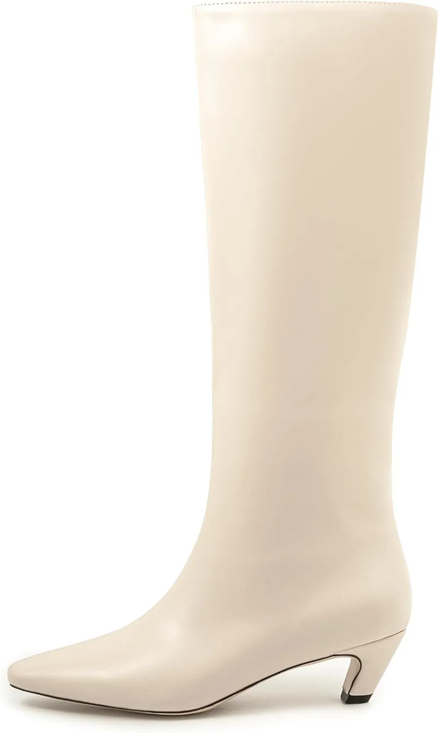 Women's Knee High Square Toe Kitten Heels Tall Leather Rubber Sole Pull On Boots