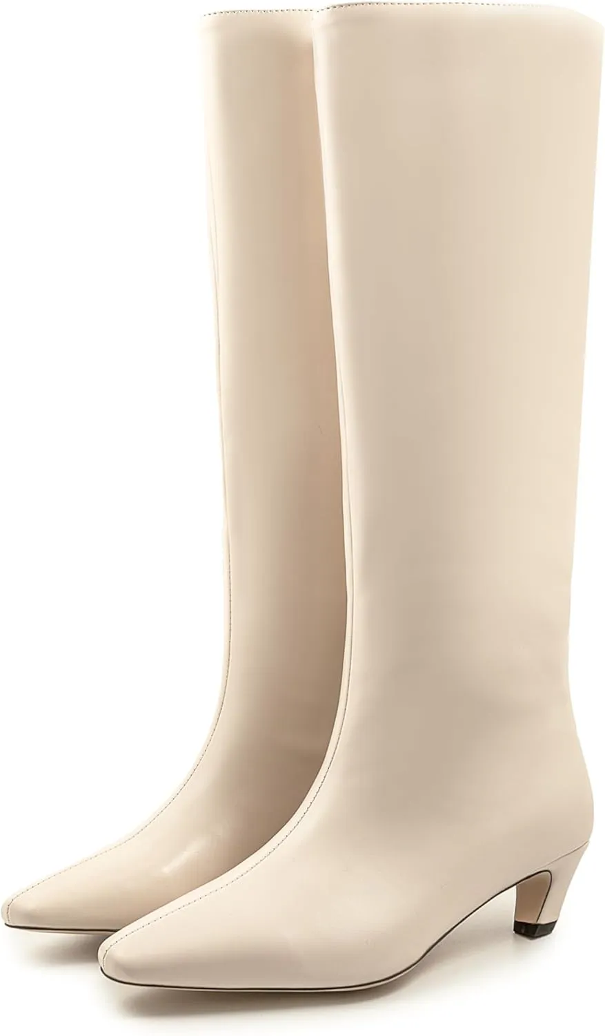 Women's Knee High Square Toe Kitten Heels Tall Leather Rubber Sole Pull On Boots