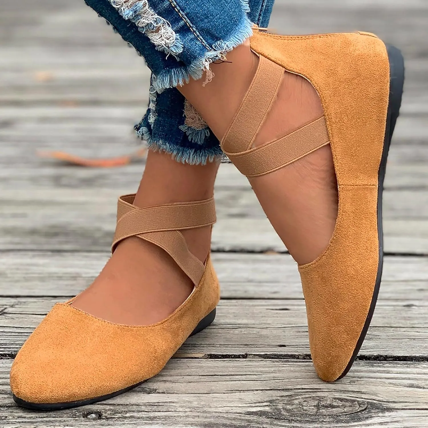 Women's Loafer Flat Women's Comfortable Ballet Flat Shoes with Ankle and Elastic Straps Lightweight Slip On Evening