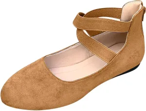 Women's Loafer Flat Women's Comfortable Ballet Flat Shoes with Ankle and Elastic Straps Lightweight Slip On Evening