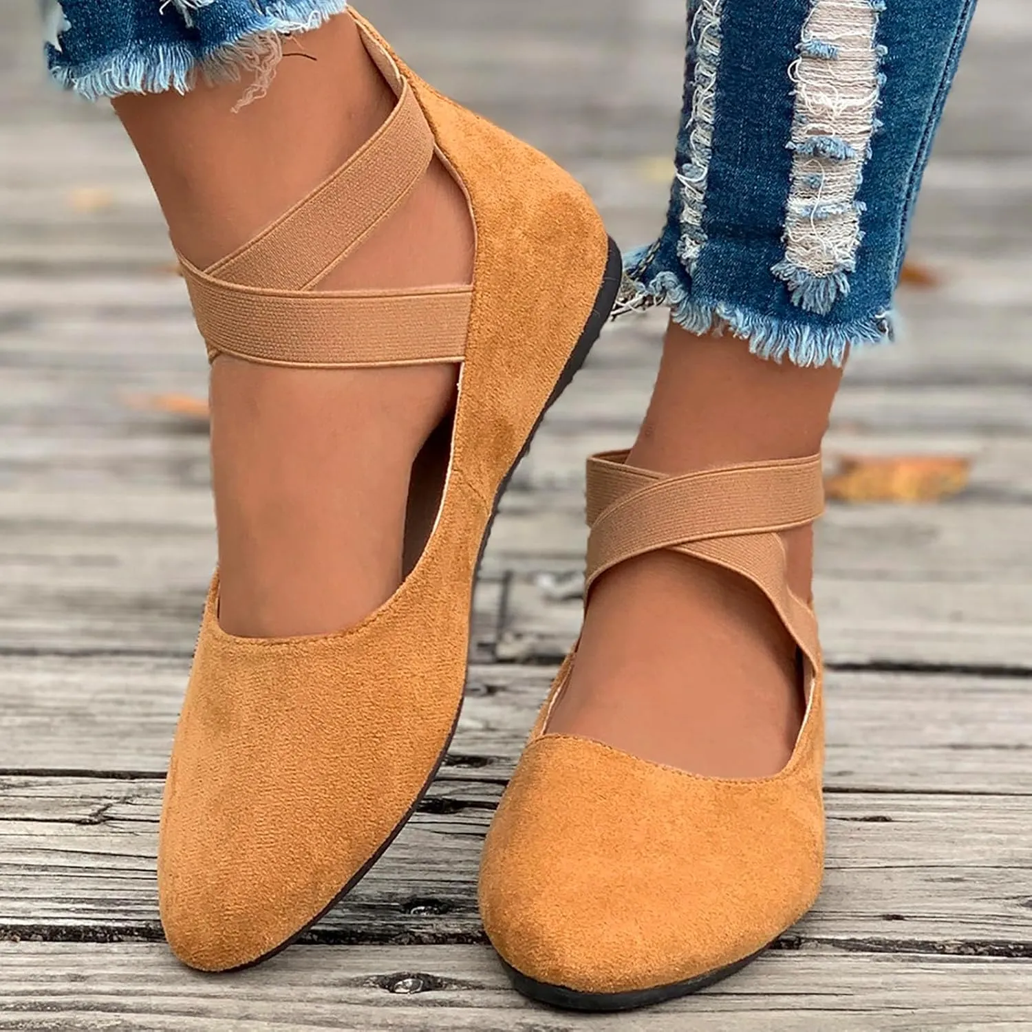 Women's Loafer Flat Women's Comfortable Ballet Flat Shoes with Ankle and Elastic Straps Lightweight Slip On Evening