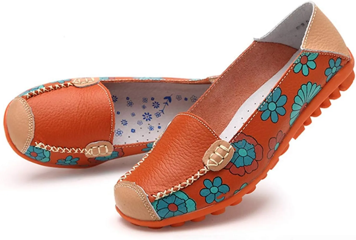 Women's Loafer Shoes Printed Leather Walking Casual Loafers Women's Shoes Comfortable Flat Casual
