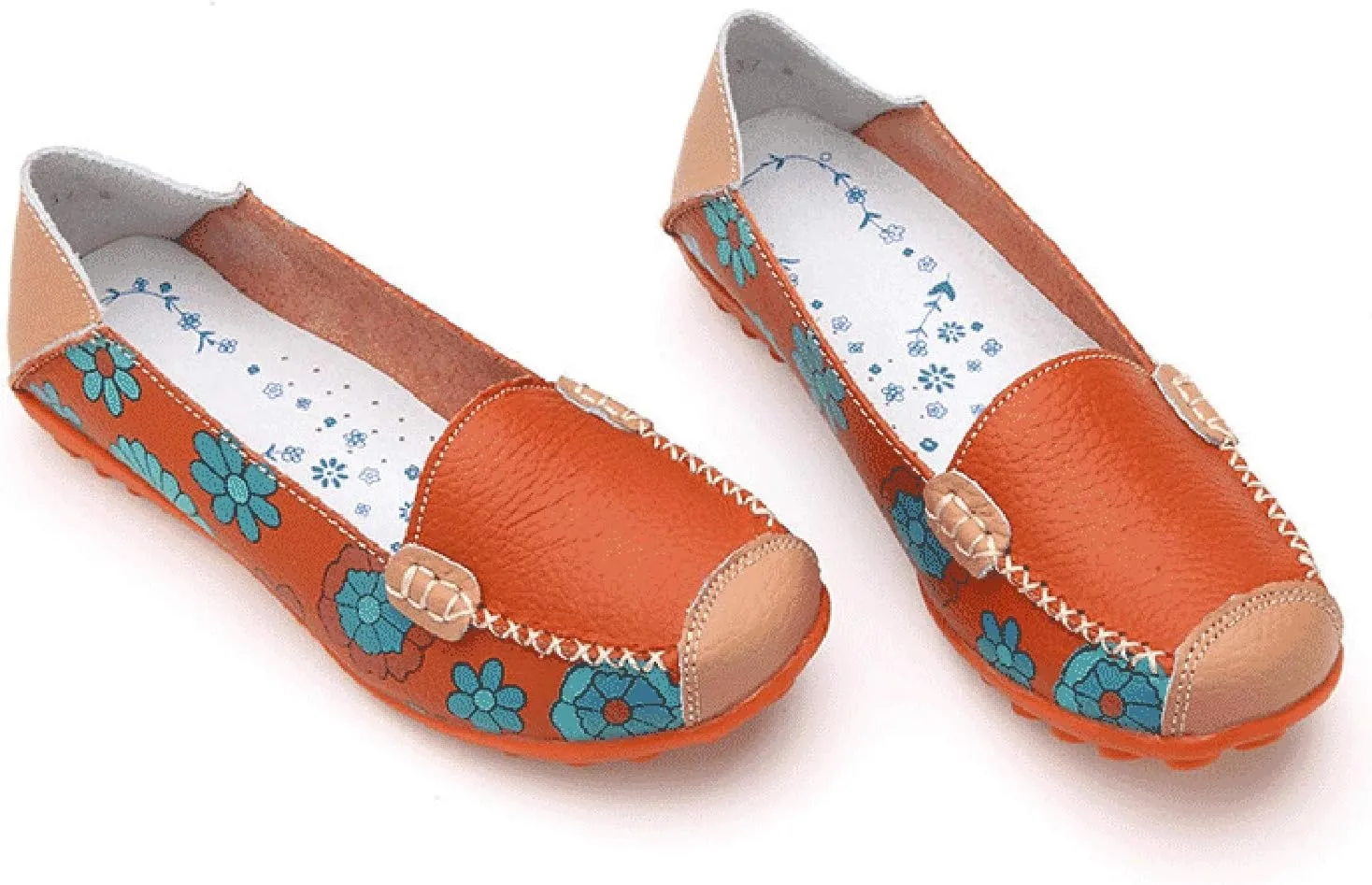 Women's Loafer Shoes Printed Leather Walking Casual Loafers Women's Shoes Comfortable Flat Casual
