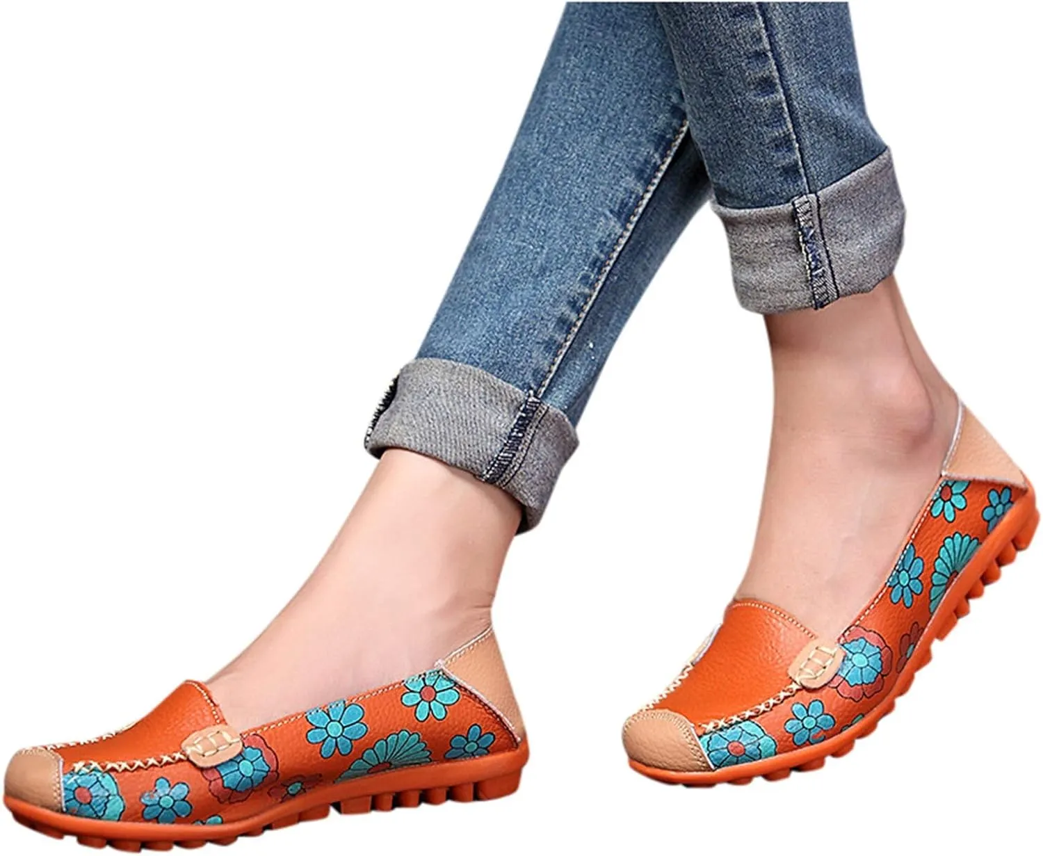 Women's Loafer Shoes Printed Leather Walking Casual Loafers Women's Shoes Comfortable Flat Casual