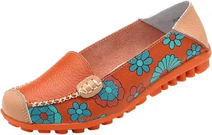 Women's Loafer Shoes Printed Leather Walking Casual Loafers Women's Shoes Comfortable Flat Casual