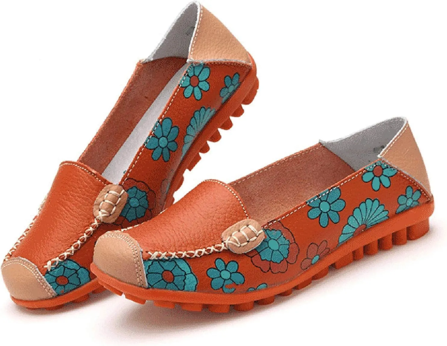 Women's Loafer Shoes Printed Leather Walking Casual Loafers Women's Shoes Comfortable Flat Casual