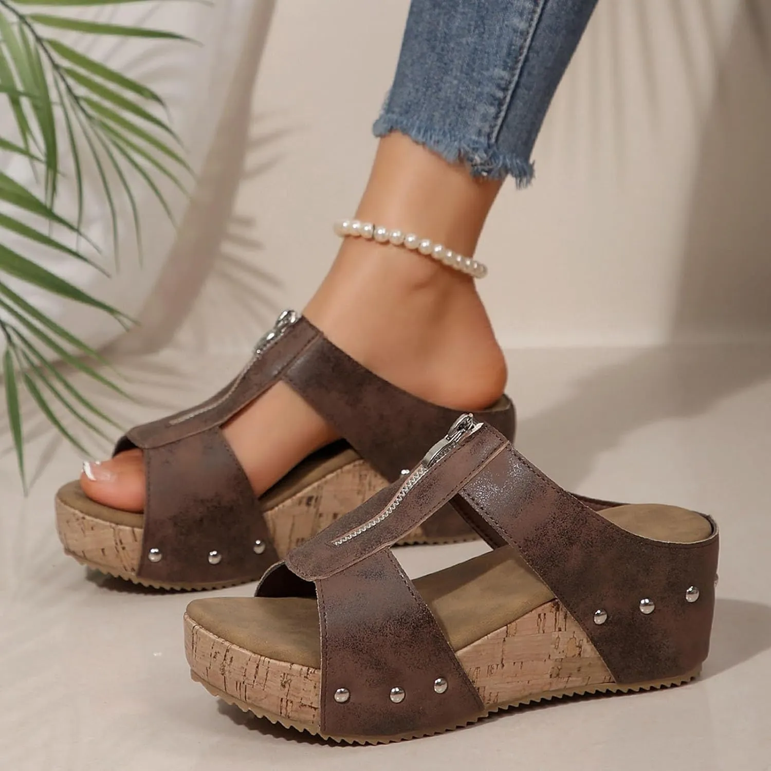 Womens Platform Wedge Sandals Slip On Summer Mules Holiday Espadrille Bohemia Wedge Sandals Open Toe Canvas Slides