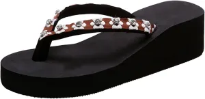 Women's Rhinestone Flip Flops Wear Wedge Heel Chain Clip Flip Flops with Mid Heel Fashion Beach Slide Shoes