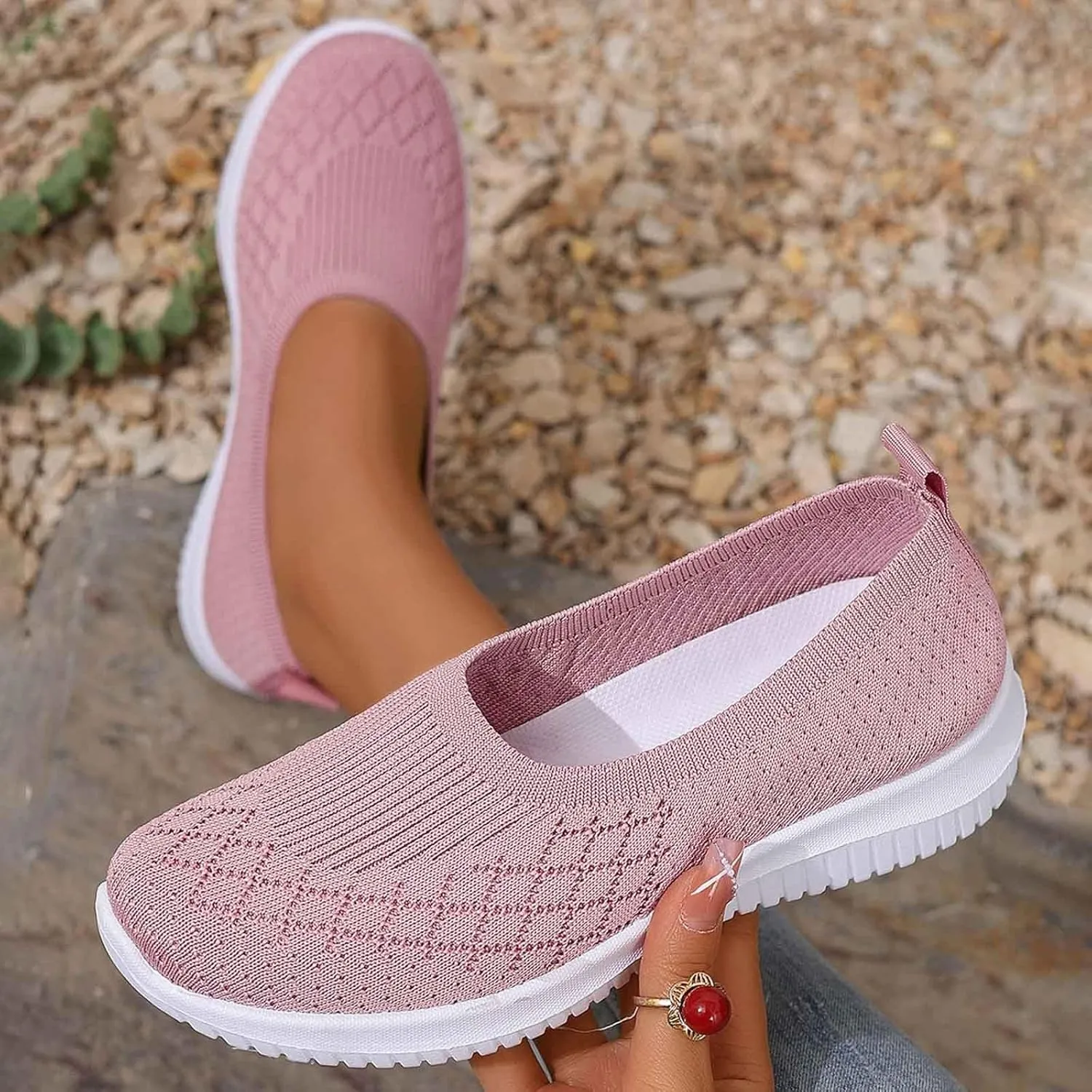 Women's Slip On Comfy Walking Shoes,Lightweight Breathe Mesh Orthotic Cushion Softsole Nursing Sneakers Flip Flops