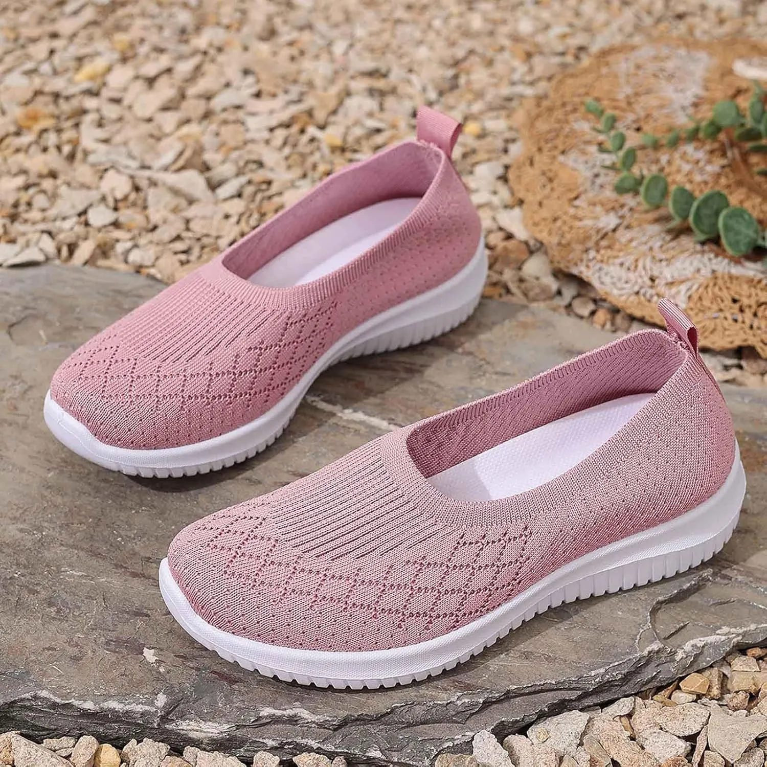 Women's Slip On Comfy Walking Shoes,Lightweight Breathe Mesh Orthotic Cushion Softsole Nursing Sneakers Flip Flops