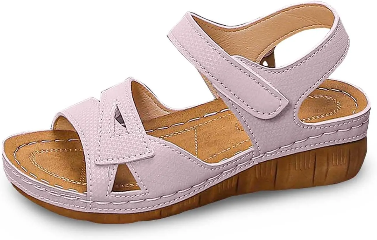 Women's Summer Fashion Leather Sandals Breathable Comfortable Lightweight Shoes Sandal Low Heel