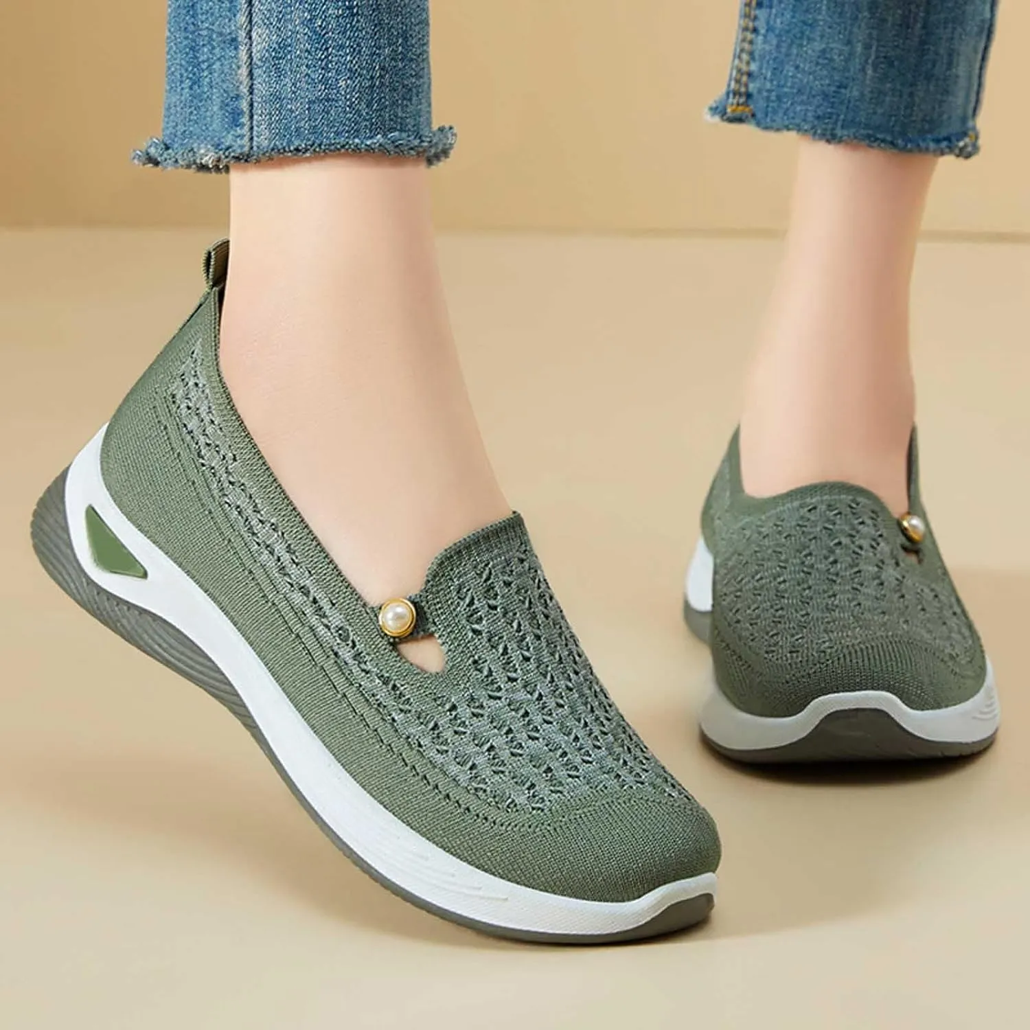 Women's Summer Fashion Net Breathable Casual Shoes Round Head Non Slip Slip On Casual Sports Shoes