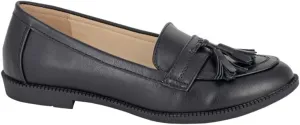 Womens Tassel Loafers/Girls School Shoes Black