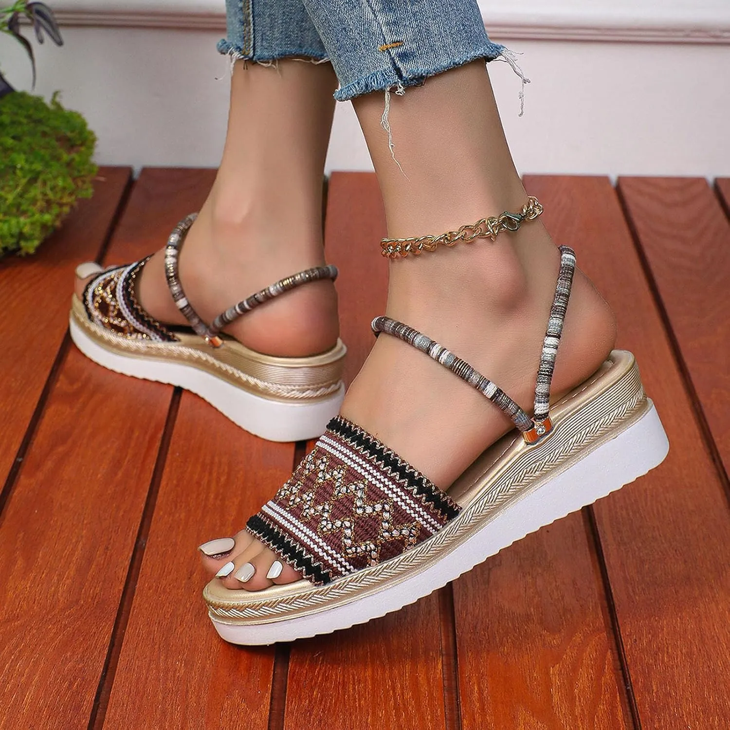Women's Thick Bottom Sandals Summer Outdoor Camping Walking Beach Sandal Orthopedic Sandals with Arch Support