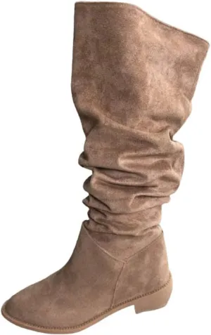 Women's Wide Calf Knee High Boots Chunky Block Heel Boots Comfortable Pull On Fall Weather Winter Riding Boots