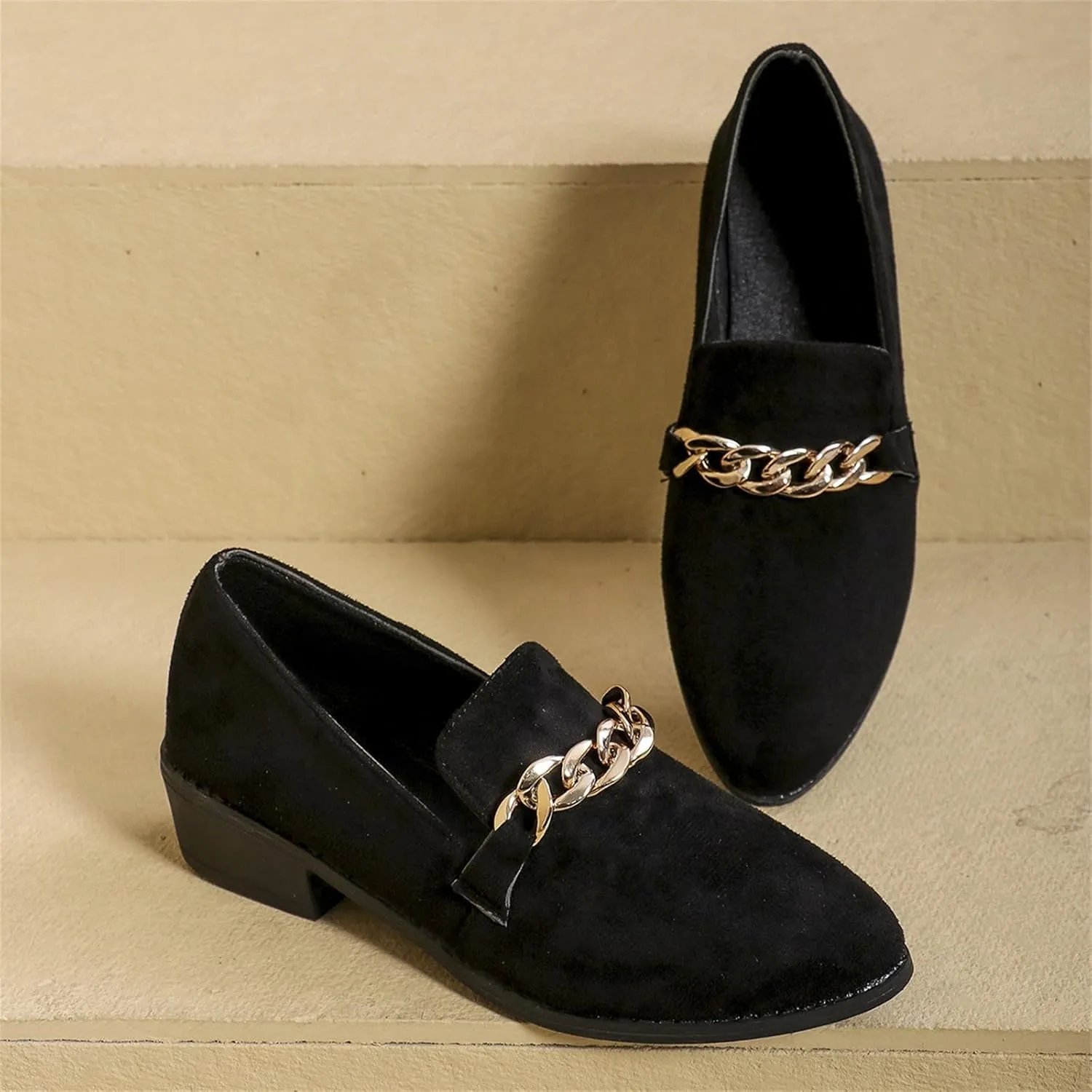 Women's Wide Loafers Shoes Low Heel Suede Leather Work Loafers Business Casual Comfortable Dressy Slip On Penny Shoes