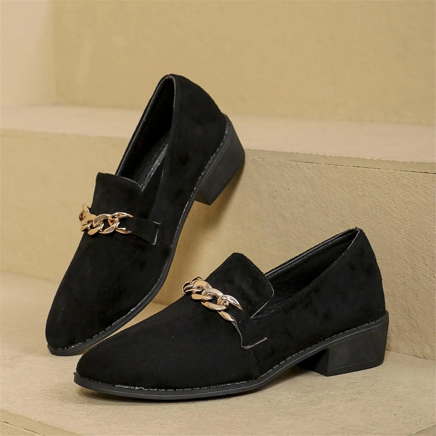 Women's Wide Loafers Shoes Low Heel Suede Leather Work Loafers Business Casual Comfortable Dressy Slip On Penny Shoes
