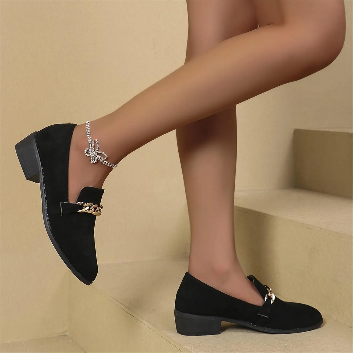 Women's Wide Loafers Shoes Low Heel Suede Leather Work Loafers Business Casual Comfortable Dressy Slip On Penny Shoes