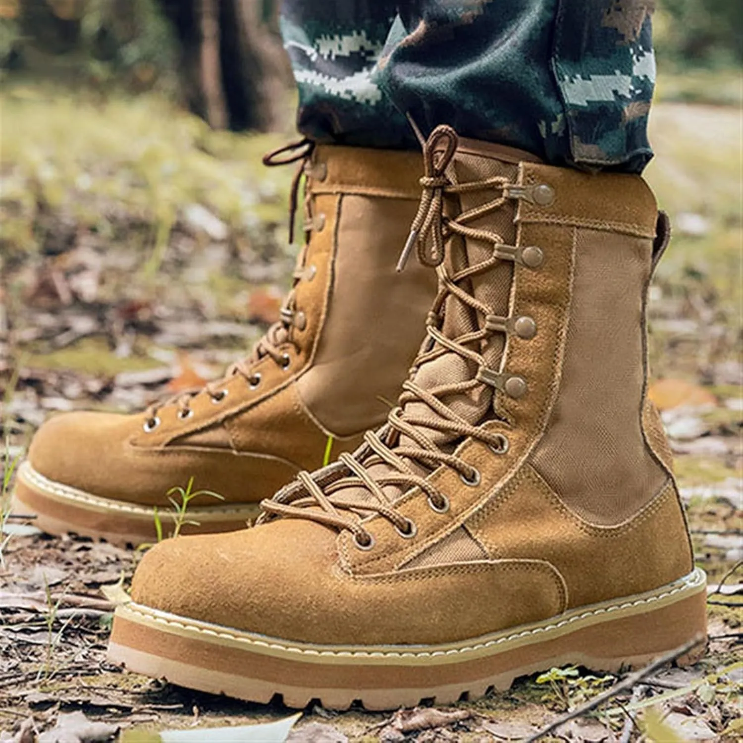 Wygwlg Mens Military Tactical Work Boots Wide, Men Lightweight Breathable Waterproof High Top Lace up Combat Boots, Resistant Non Slip Combat Sneakers Shoes, for Camping, Jungle Combat