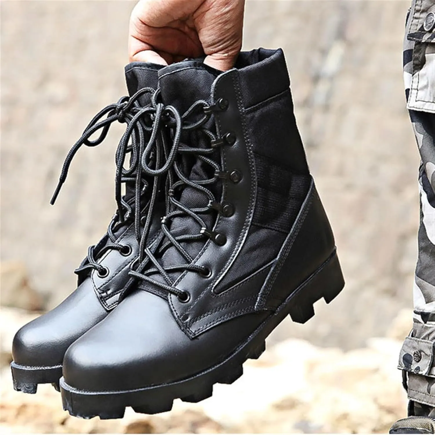 Wygwlg Mens Outdoor Tactical Work Boots, Men High Top and Lace up Waterproof Desert Army Tactical Combat Boots, Lightweight Work Army Boots, for Outdoor Sports Like Camping, Climbing