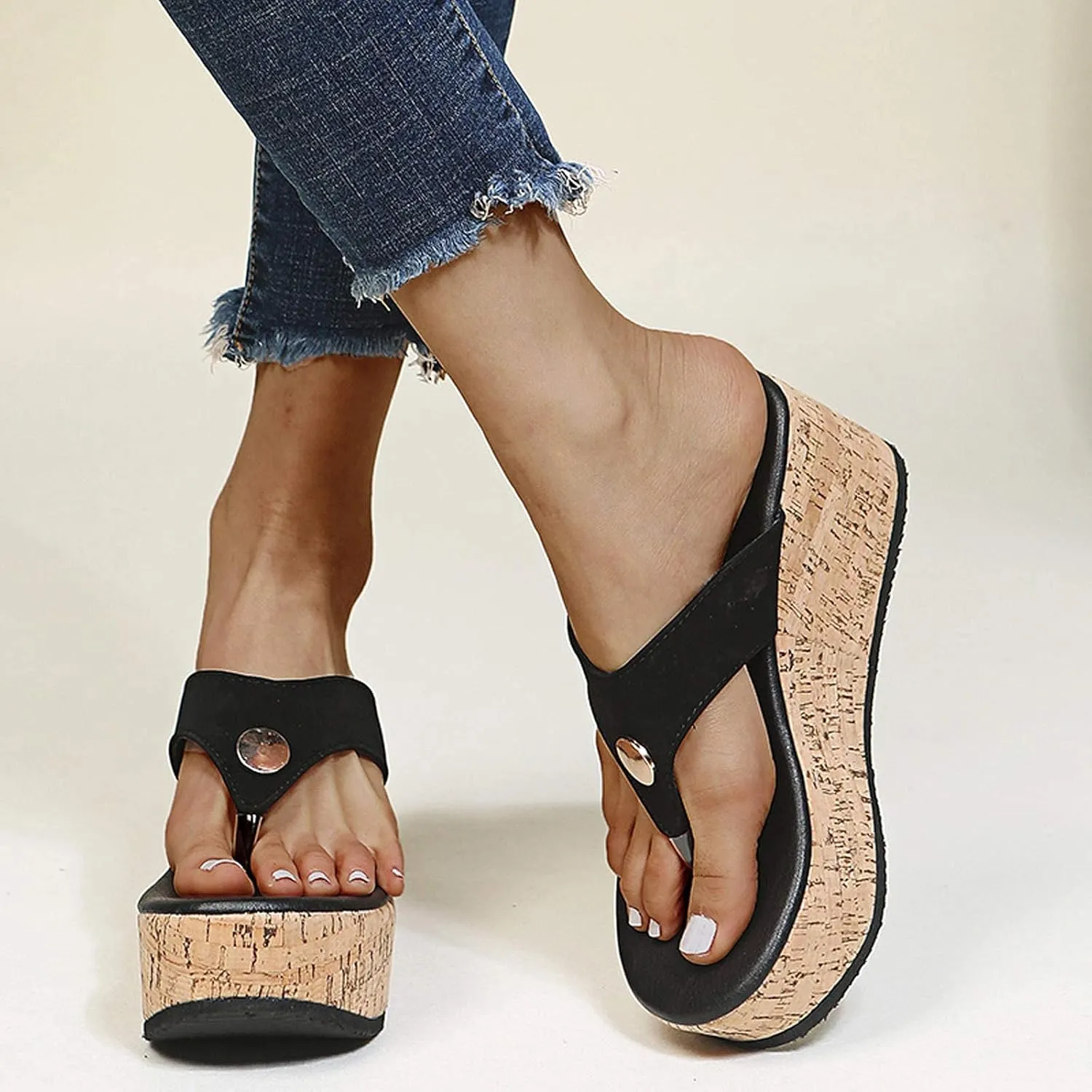 ZBYY Women Wedge Sandals Platform Slip on Cork Wedge Mules Platform Slide Sandals Summer Flip Flop Gladiator Sandals