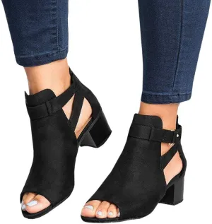ZBYY Womens Cutout Ankle Strap Buckle Sandals Hollow Out Side Zipper Chunky Heeled Open Toe Pumps Sandals Dress Shoes