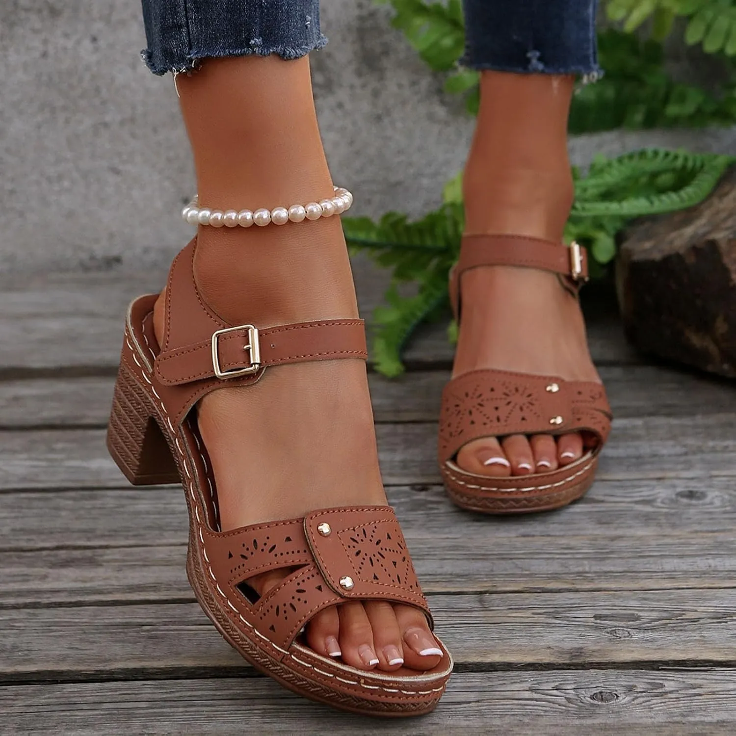 ZSpzx Block Heel Sandals for Women 2025 Comfort Dressy Summer Arch Support Women's Chunky Mid Heels Low Open Toe Ankle Strap Sandal Dress Straps Hollow Out Comfortable Walking Shoes for Daily Wear