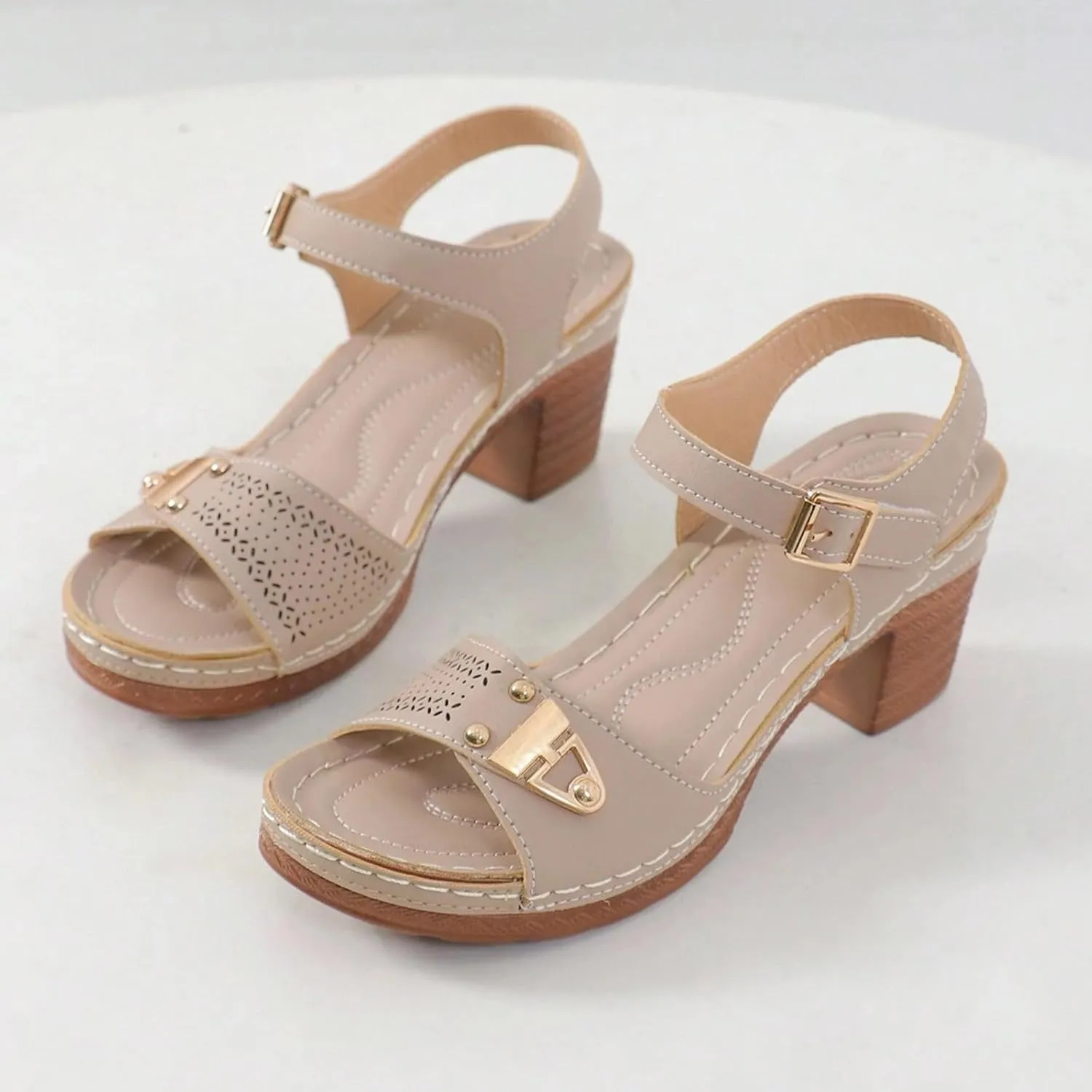 ZSpzx Block Heel Sandals for Women 2025 Comfort Dressy Women's Chunky Mid Heels Open Toe Ankle Straps Sandal Metal Comfortable Summer Adjustable Wide Width Walking Shoes for Daily Wear