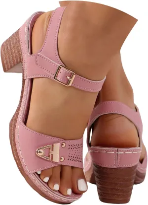 ZSpzx Block Heel Sandals for Women 2025 Comfort Dressy Women's Chunky Mid Heels Open Toe Ankle Straps Sandal Metal Comfortable Summer Adjustable Wide Width Walking Shoes for Daily Wear