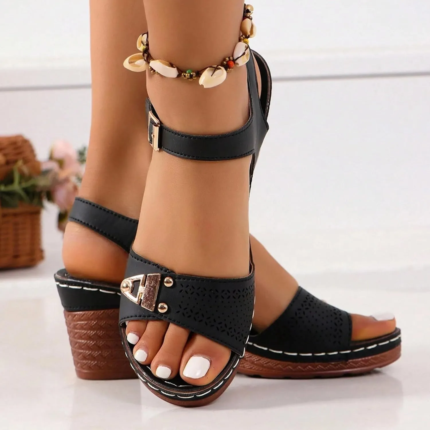 ZSpzx Block Heel Sandals for Women 2025 Comfort Dressy Women's Chunky Mid Heels Open Toe Ankle Straps Sandal Metal Comfortable Summer Adjustable Wide Width Walking Shoes for Daily Wear