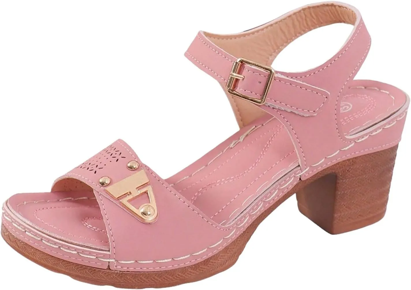 ZSpzx Block Heel Sandals for Women 2025 Comfort Dressy Women's Chunky Mid Heels Open Toe Ankle Straps Sandal Metal Comfortable Summer Adjustable Wide Width Walking Shoes for Daily Wear