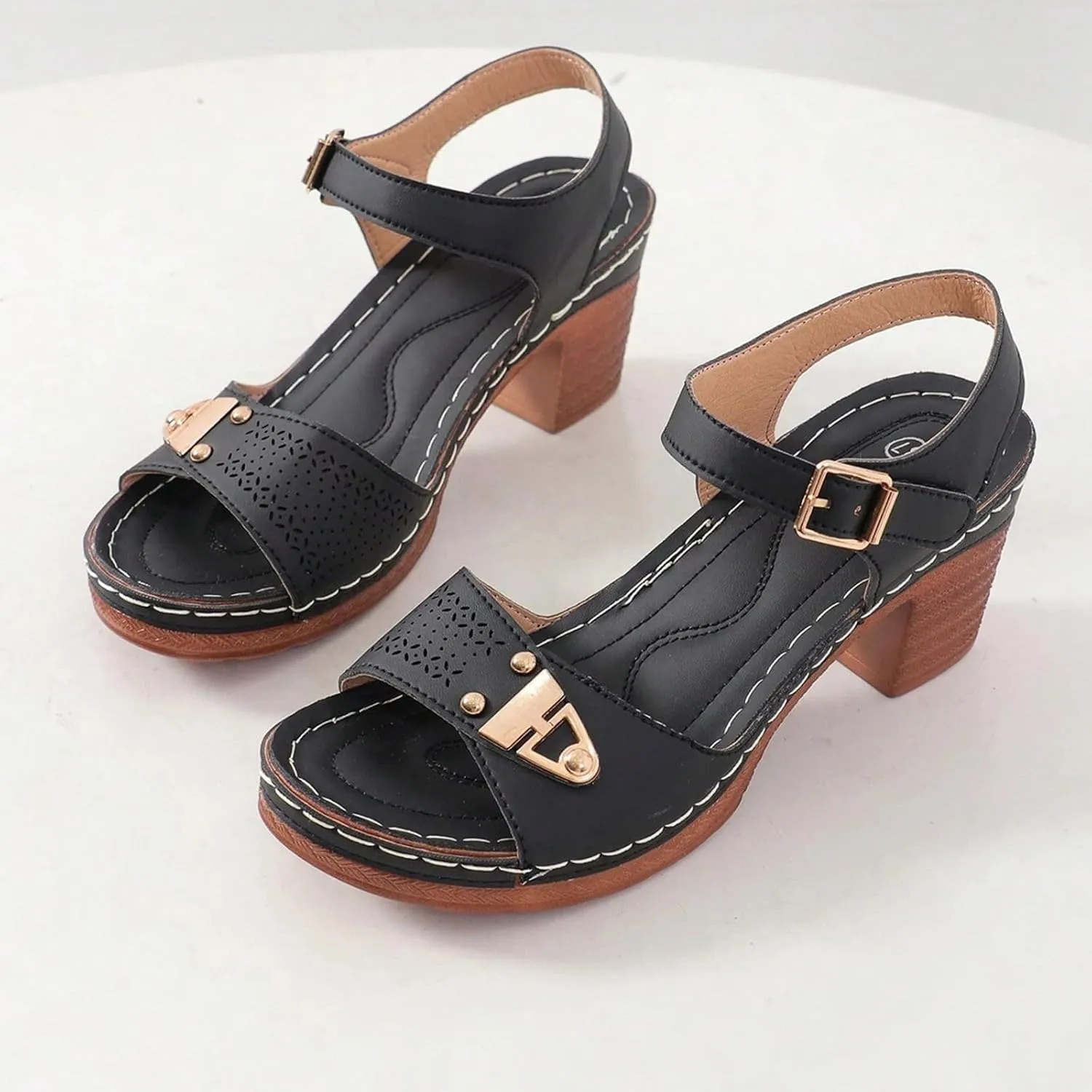 ZSpzx Block Heel Sandals for Women 2025 Comfort Dressy Women's Chunky Mid Heels Open Toe Ankle Straps Sandal Metal Comfortable Summer Adjustable Wide Width Walking Shoes for Daily Wear