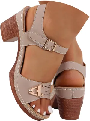 ZSpzx Block Heel Sandals for Women 2025 Comfort Dressy Women's Chunky Mid Heels Open Toe Ankle Straps Sandal Metal Comfortable Summer Adjustable Wide Width Walking Shoes for Daily Wear