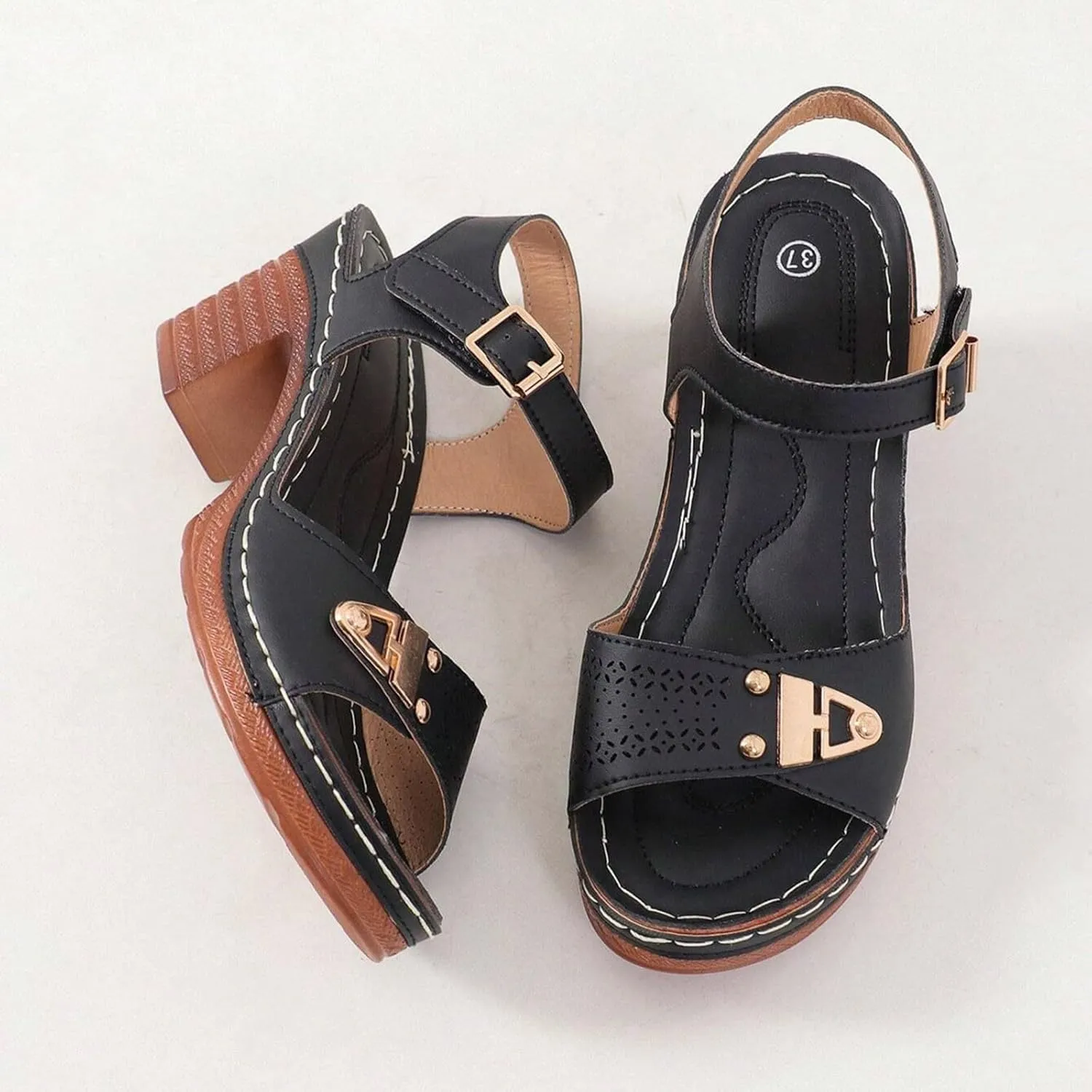 ZSpzx Block Heel Sandals for Women 2025 Comfort Dressy Women's Chunky Mid Heels Open Toe Ankle Straps Sandal Metal Comfortable Summer Adjustable Wide Width Walking Shoes for Daily Wear