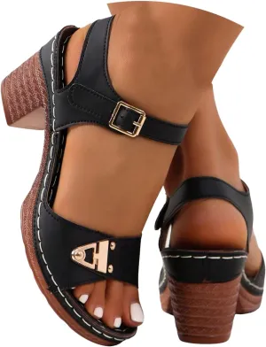 ZSpzx Block Heel Sandals for Women 2025 Comfort Dressy Women's Chunky Mid Heels Open Toe Ankle Straps Sandal Metal Comfortable Summer Adjustable Wide Width Walking Shoes for Daily Wear